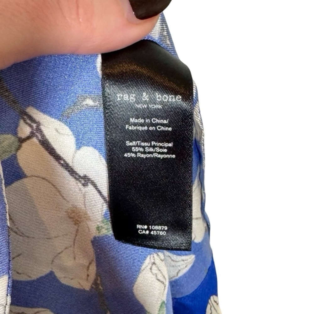 Rag & Bone Reed Silk Blend Mini Shirt Dress in Blue Floral - Picture 11 of 13